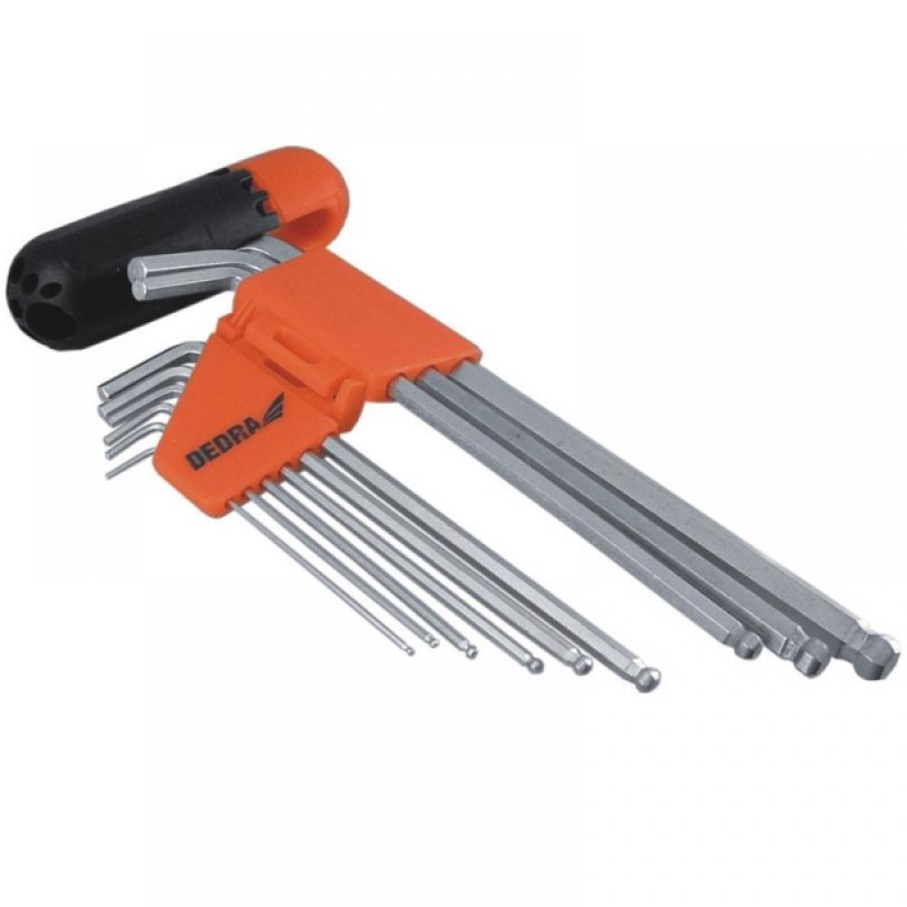 Hatlapfejű (imbus) kulcs készlet, gömbvégű, 9db, CrV, 1,5-10, hosszított, PVC tartóval 0