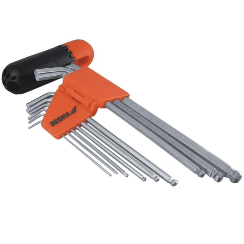 Hatlapfejű (imbus) colos kulcs készlet, 9db, gömbvégű, CrV, (1/6