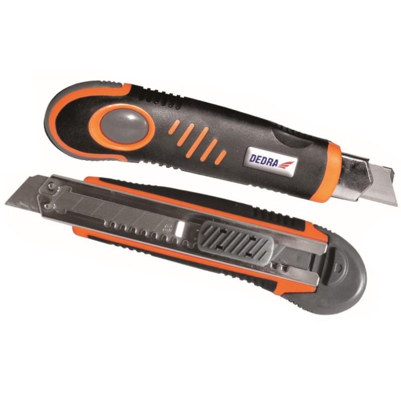 Kés 18mm automatikusan betolható penge, 1+2 tartalékpenge, gumis fogantyú 0