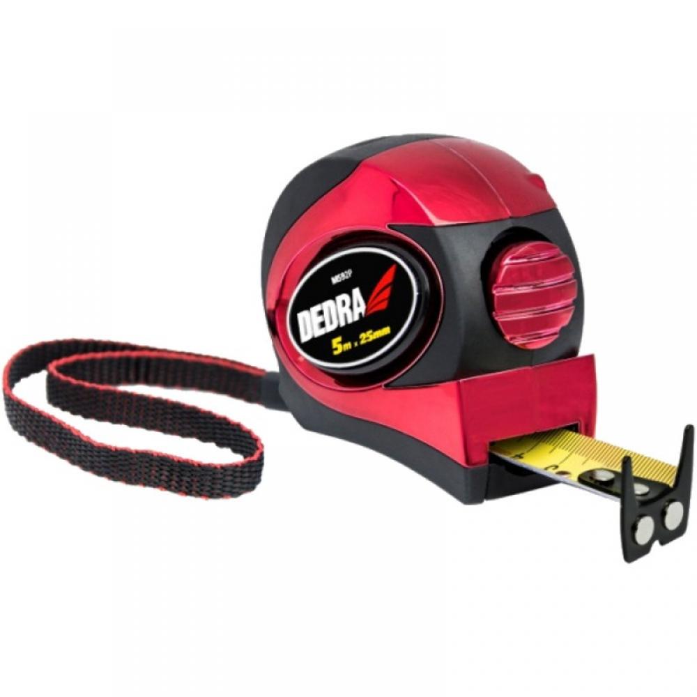 8m/25mm mérőszalag, piros, automata blokkolás, mágnes, kétoldalas szalag, gumi borítás + króm, nylon 0