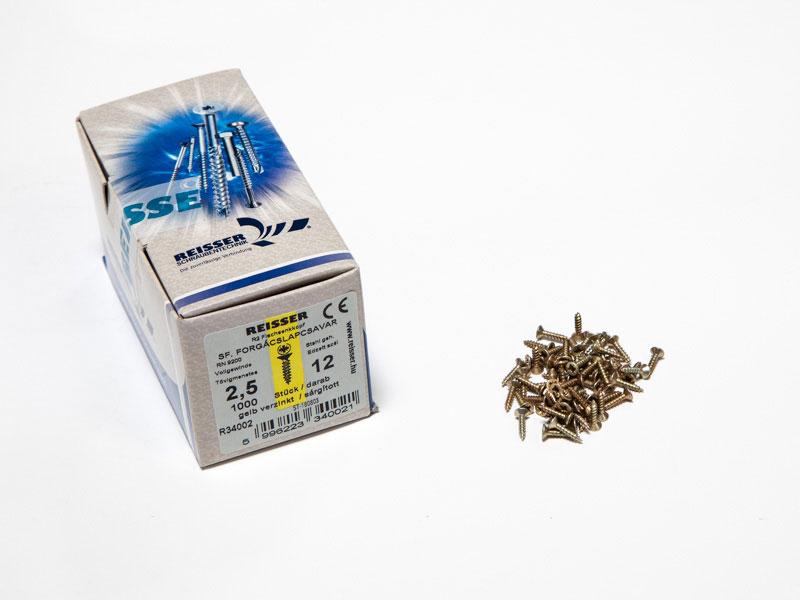 FACSAVAR REISSER 2,5x12mm ACÉL, SÁRGÍTOTT, TÖVIGMENETES 1000db/doboz 0