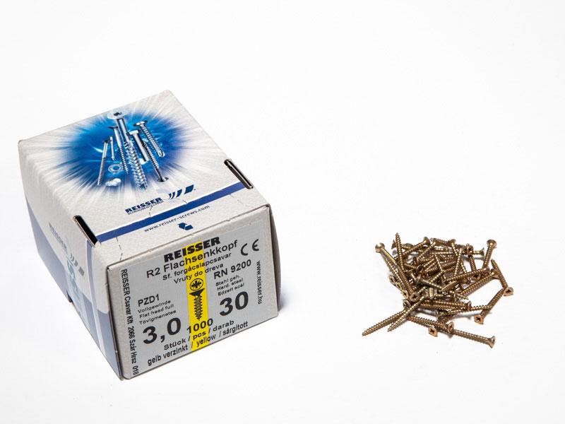 FACSAVAR REISSER 3x30mm ACÉL, SÁRGÍTOTT, TÖVIGMENETES 1000db/doboz 0