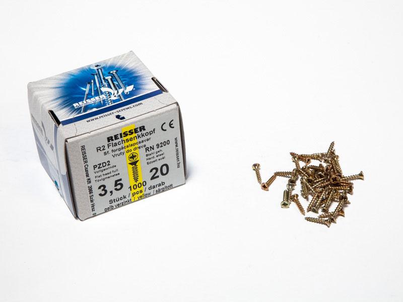 FACSAVAR REISSER 3,5x20mm ACÉL, SÁRGÍTOTT, TÖVIGMENETES 1000db/doboz 0