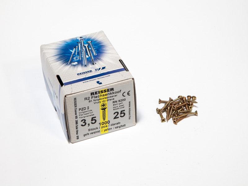 FACSAVAR REISSER 3,5x25mm ACÉL, SÁRGÍTOTT, TÖVIGMENETES 1000db/doboz 0