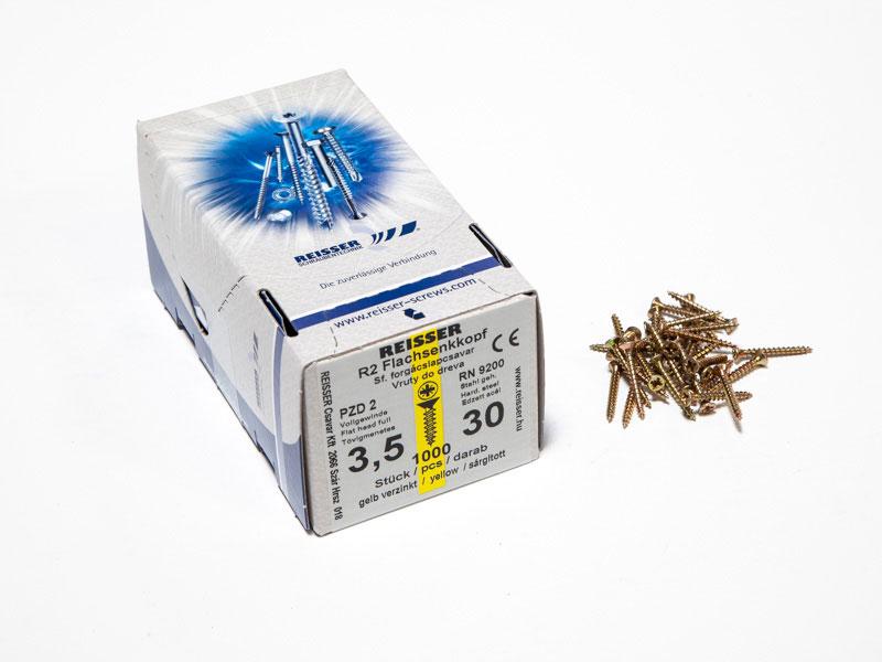 FACSAVAR REISSER 3,5x30mm ACÉL, SÁRGÍTOTT, TÖVIGMENETES 1000db/doboz 0