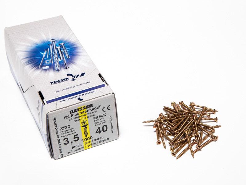 FACSAVAR REISSER 3,5x40mm ACÉL, SÁRGÍTOTT, TÖVIGMENETES 1000db/doboz 0