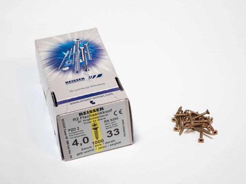 FACSAVAR REISSER 4x33mm ACÉL, SÁRGÍTOTT, TÖVIGMENETES 1000db/doboz 0