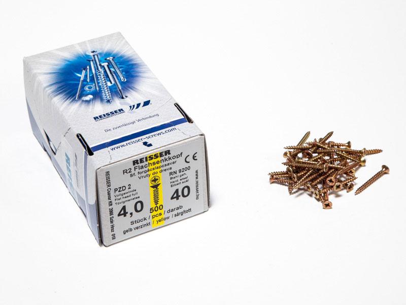 FACSAVAR REISSER 4x40mm ACÉL, SÁRGÍTOTT, TÖVIGMENETES 500db/doboz 0