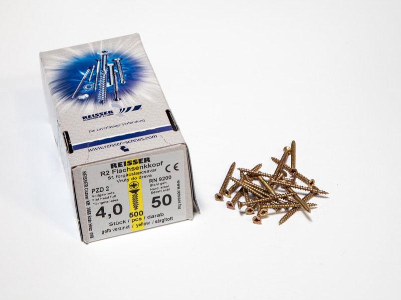FACSAVAR REISSER 4x50mm ACÉL, SÁRGÍTOTT, TÖVIGMENETES 500db/doboz 0
