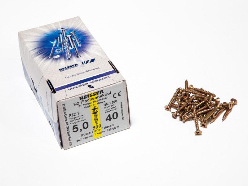 FACSAVAR REISSER 5x40mm ACÉL, SÁRGÍTOTT, TÖVIGMENETES 500db/doboz 0