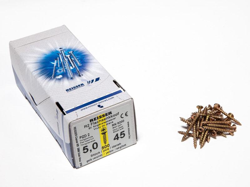 FACSAVAR REISSER 5x45mm ACÉL, SÁRGÍTOTT, TÖVIGMENETES 500db/doboz 0