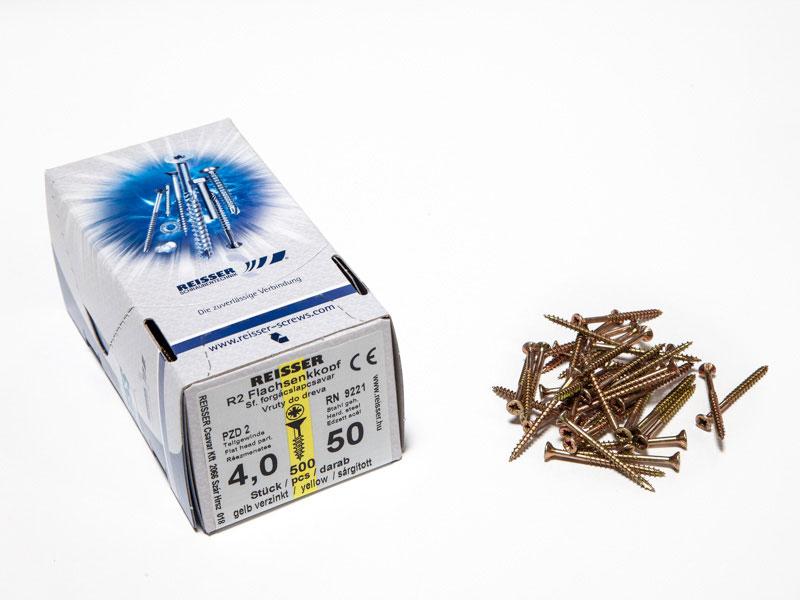FACSAVAR REISSER 4x50mm ACÉL, SÁRGÍTOTT, RÉSZMENETES 500db/doboz 0