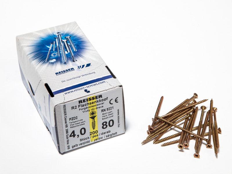 FACSAVAR REISSER 4x80mm ACÉL, SÁRGÍTOTT, RÉSZMENETES 200db/doboz 0