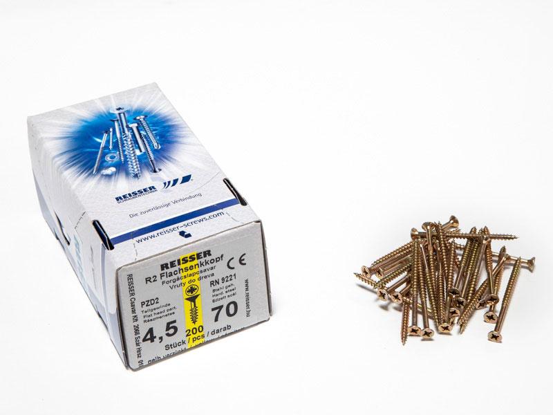 FACSAVAR REISSER 4,5x70mm ACÉL, SÁRGÍTOTT, RÉSZMENETES 200db/doboz 0