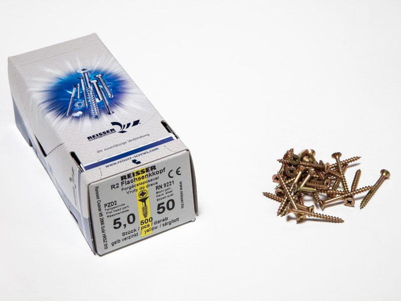 FACSAVAR REISSER 5x50mm ACÉL, SÁRGÍTOTT, RÉSZMENETES 500db/doboz 0