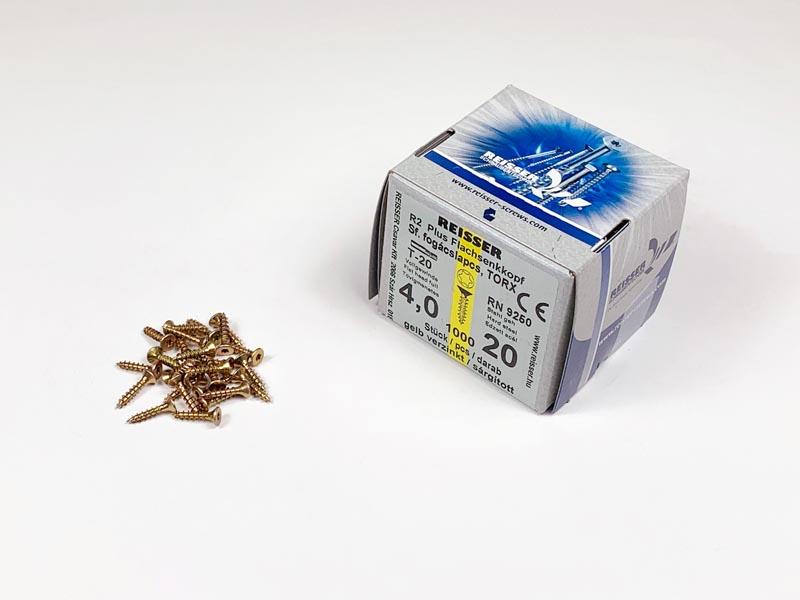 FACSAVAR REISSER 4x20mm TORX, ACÉL, SÁRGÍTOTT, TÖVIGMENETES 1000db/doboz 0